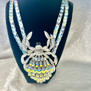 EYE CANDY IRIDESCENT AURORA BOREALIS CRYSTAL LARGE SPIDER NECKLACE